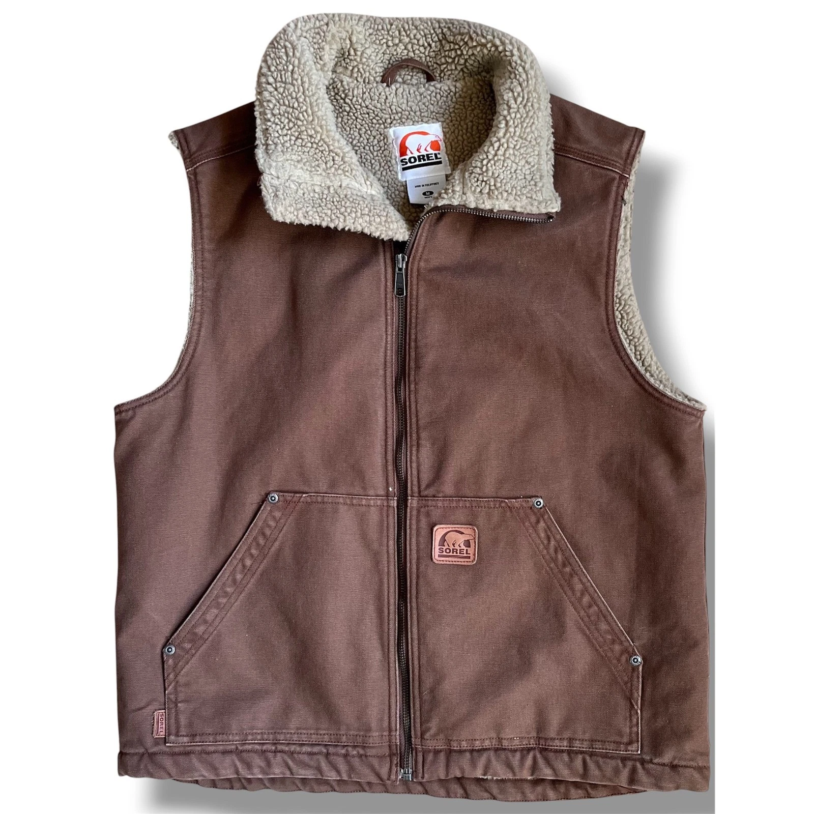 Sorel Mens Canvas Sherpa Lined Workwear Vest Brown Full Zip Size Medium
Opens in a new window or tab