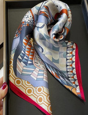 100 Mulberry Silk 27" Square Scarf Women Fashion Blue Neckerchief Wrap Bandana