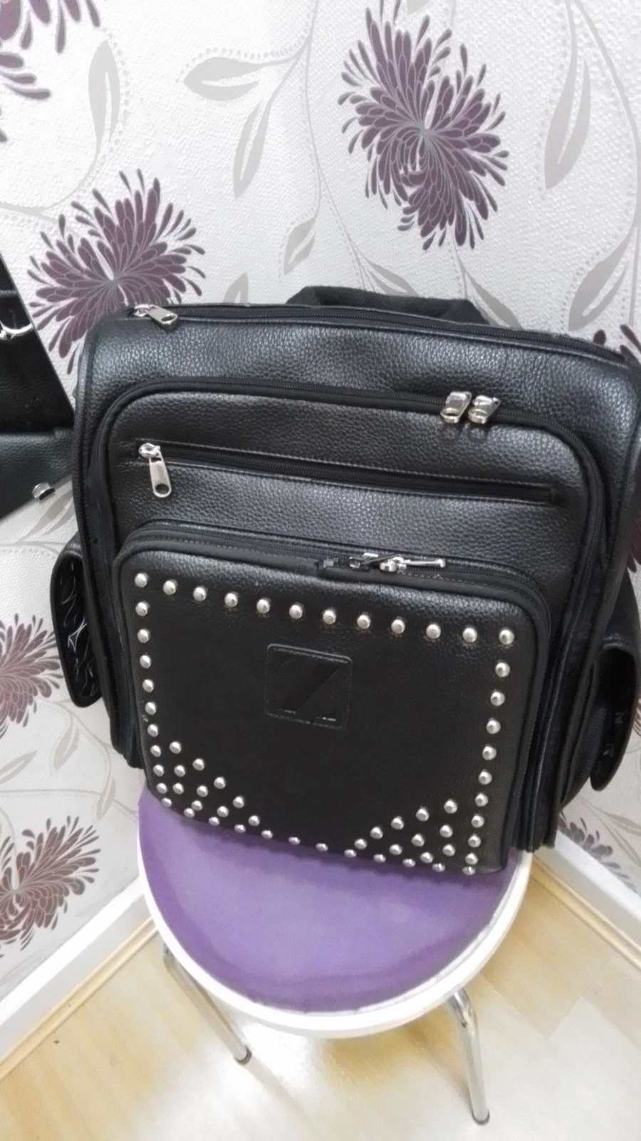 Zellie Black Studded Backpack Changing Bag with Mat - Z#4420