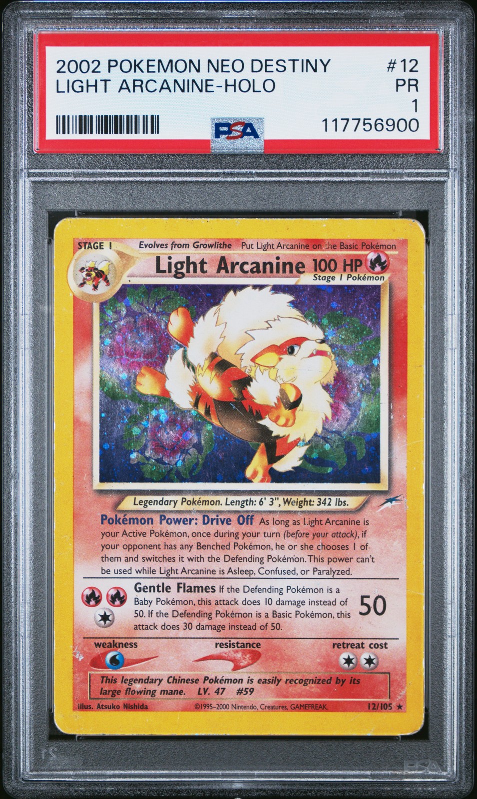 PSA 1 Light Arcanine 12 Holo Neo Destiny Pokémon Card