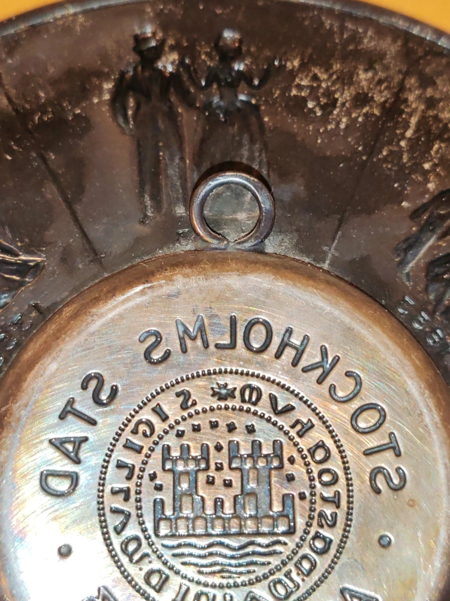 Vintage Stockholm Sweden Pewter Plate Wall Hanging Embossed Stad Anno 1253