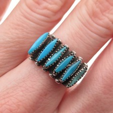 Old Pawn 925 Sterling Silver Vintage Bisbee Turquoise Needlepoint Ring Size 7