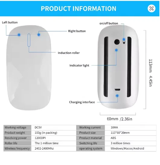 Wireless Magic Mouse Bluetooth 5.0 Ultra-Thin Touch for MacBook iPad PC Laptop - Image 4 of 4