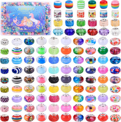 650pc Large Hole European Beads 0.4in Glass Resin DIY Bracelet Jewelry Set