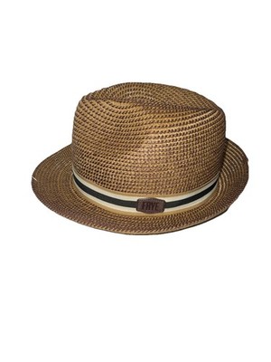 Frye Natural Straw Fedora with Brown Trim Frye Western Cowboy Cowgirl Rodeo Brown Fedora Unisex Hat  main image 2