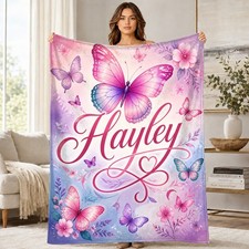 Butterfly Floral Coral Fleece Blanket