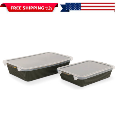 Thyme & Table 4Pc Stoneware Bakeware Set w/ Lids 9x13 & 7x10 Green