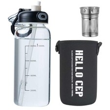 Aurfedes 34oz Glass Water Bottle -with Straw & Protective Sleeve, BPA-Free... 