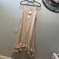Satin Ruffle High-Low Midi Slip Dress Size XS Nude Beige