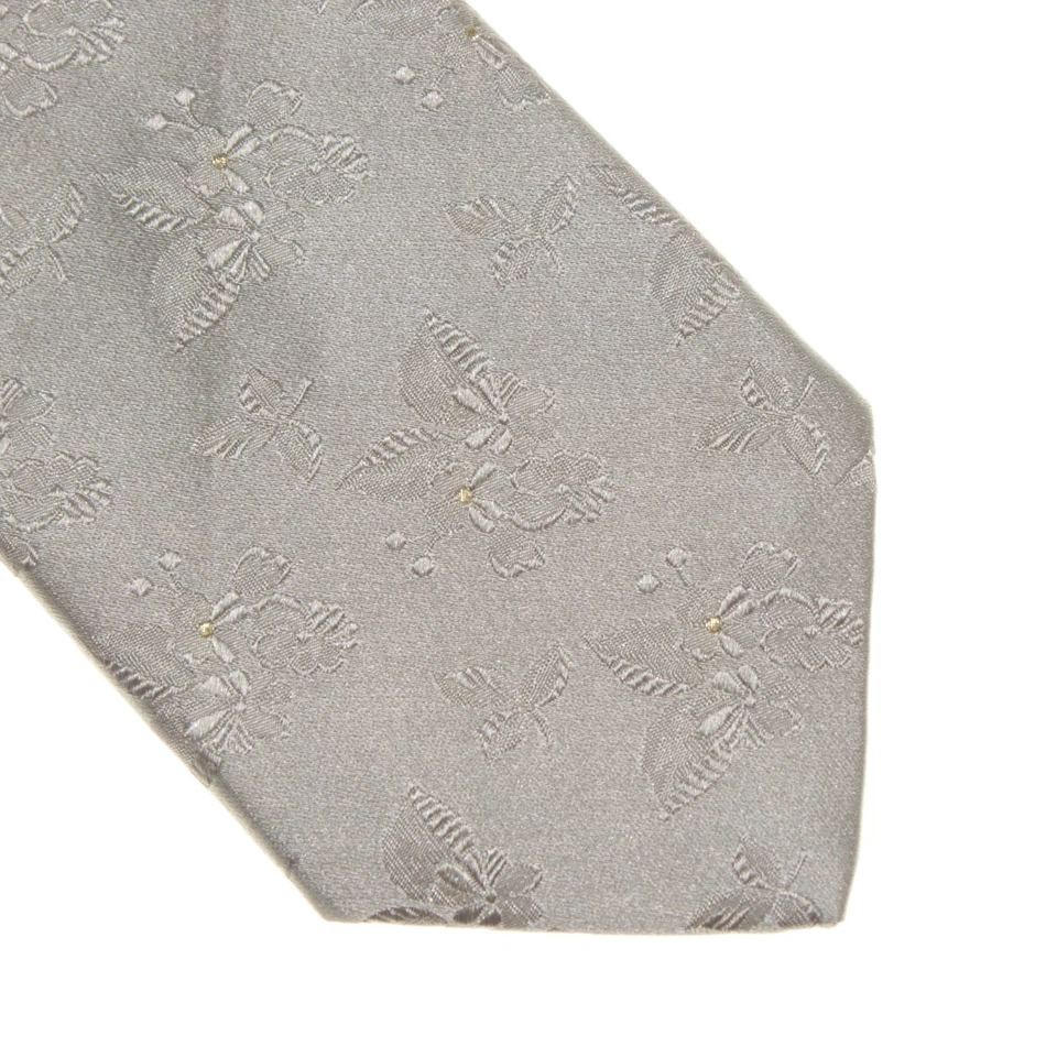 Corbata Italo Ferretti Nueva con Etiquetas en Plata Floral con Mezcla de Seda Dorada 24 KT Foto 2 de 4