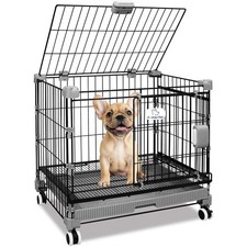 24 Inch Small Dog Crate for Puppy, Black Wire Dog Crate Cage for Small Dogs w...