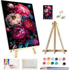 Framed with Easel Paint by Numbers Kit for Adults Beginners, Blossom Flowers Eas