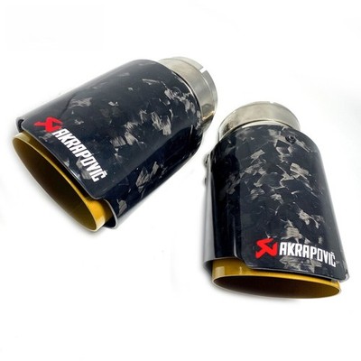 1pair Glossy Forge Carbon Fiber Golden AKRAPOVIC Exhaust Tip 3''/3.5''/4''/4.5''