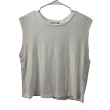 AMO Women White 100% Cotton Distressed Muscle Tee Tank Top Made in USA Large