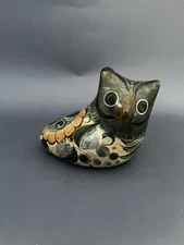 Vintage TONALA POTTERY Mexican Hand Painted Clay Owl Bird 5.5"