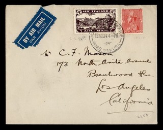DR WHO 1934 NEW ZEALAND RMS MAKURA SHIP AIRMAIL TO USA R67436