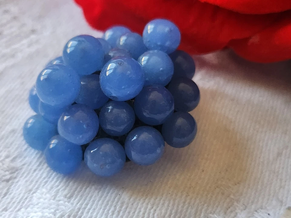 Ancien bouton perle en verre bleu double attache lourd  3,4 cm ref 570 - Photo 2/4