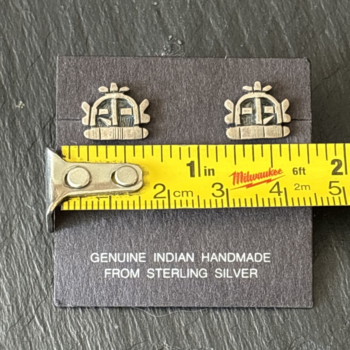Marcus Lomayestewa Hopi Sterling Silver Overlay Figural Post Back earrings P View 4