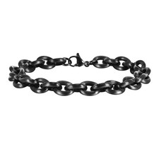 IP Black Stainless Steel Brushed Cross Oval Link Chain Bracelet 10mm 8.66'' Mens