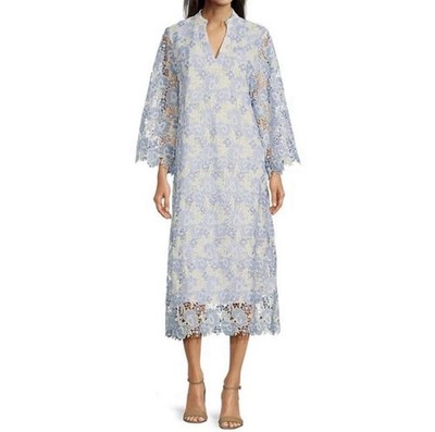 The Maggie Lace Dress - White/Blue X-Small