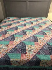 Handmade Patchwork Quilt Top ~King 96"Sq~ Boho~ Purple Turquoise ~Peacocks~ USA