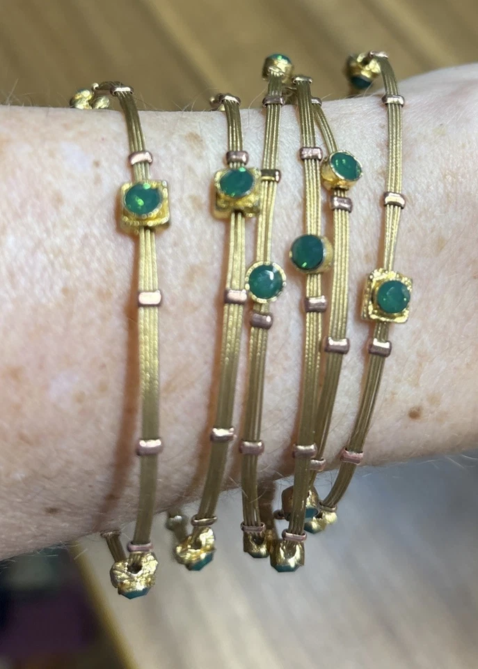 "Juego de 6 brazaletes de amor de temporada para mujer verde/oro de 2,5"" de diámetro" Foto 3 de 4