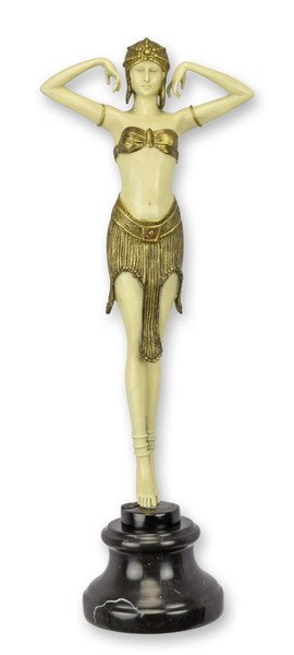 Bronzeskulptur SkarabäUs TäNzerin Nach Chiparus Replikat Retro Design Dekoration-image