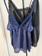 Maidenform Sweet Nothings Navy Blue Nylon Lace Trim Camisole  Teddy - Set Of 2
