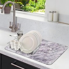 Marble Pattern Dish Drying Mat - Drying Mat for Kitchen Counter - Large grey