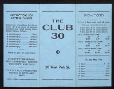 "THE CLUB 30" 30 West Park St. (Butte, MT Underground Gambling) c1945-55 Card