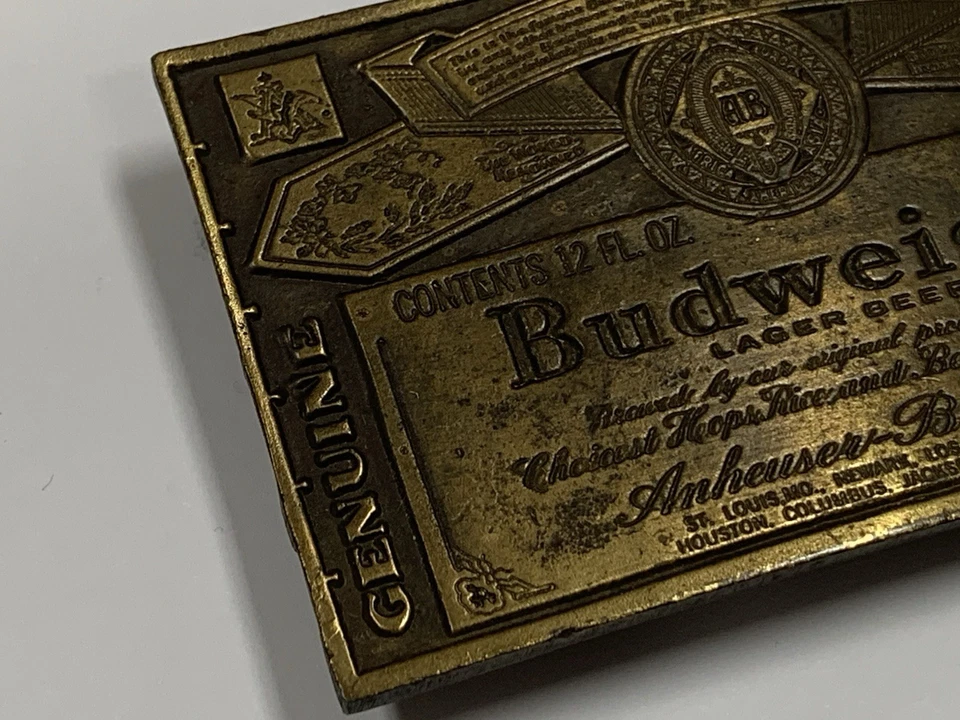 Hebilla de cinturón Budweiser vintage genuina Anheuser Busch latón macizo A-168 4"x2,5" Foto 3 de 4