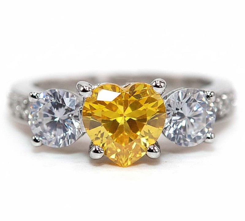 Heart 3CT Heat Treated Yellow Topaz 925 Genuine Sterling Silver Ring Sz 9 NF1-6