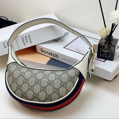 Gucci Ophidia White Leather and GG Supreme Canvas Shoulder Bag | eBay