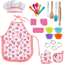 Real Kids Cooking and Baking Set - 24 Pcs Kids Chef Role Play Costume Set Includ