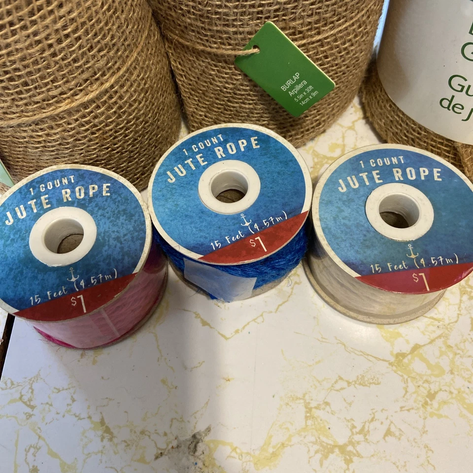 Mixed Lot Of Burlap Garland 5.5 & 5 Inch Width + 3” Ribbon + Jute Rope - Image 2 of 4