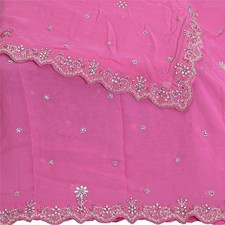 Sanskriti Vintage Indian Dupatta Pure Georgette Silk Pink Hand Beaded Zari Stole