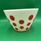 Vintage Fire King Milk Glass Red Polka Dot Large 9.5” Mixing Nesting Bowl