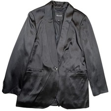 Madewell Women's True Black Satin Oversized One Button Blazer Sz 10 Office Party