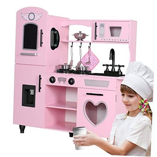 Kitchen Set for Kids Wooden Play Kitchen Toy Sets for Girls Regular style Pink