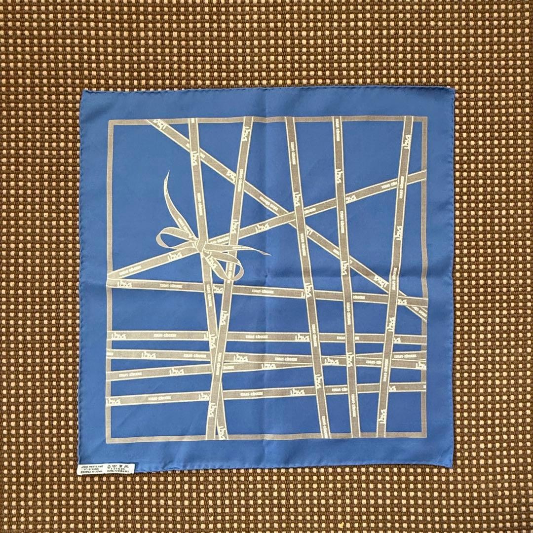 Hermes Carre 45 Bolduc au Carre Silk Scarf 100percent Silk blue Made France rare used image 4
