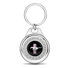 Ford Mustang Tri-Bar Crystal Rhinestone Roundel Chrome Carbon Fiber Key Chain