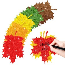 Thanksgiving Fall Leaves Bulletin Board Decorations Leaf Cutouts Glitter Mapl...