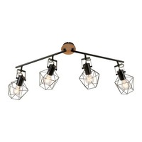 Deckenstrahler E27 4-Flammig 110 Cm Lang Metall Holz Schwarz Natur Deckenlampe