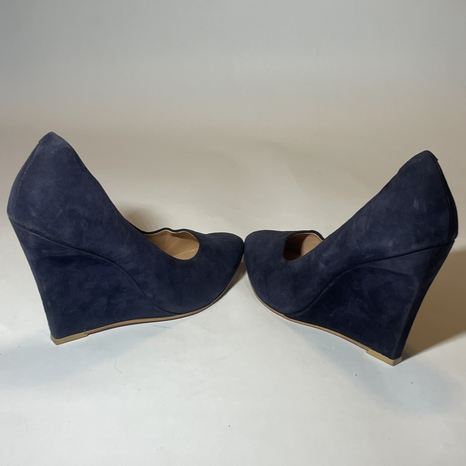 H&M Women's Navy Suede Platform WEDGE Heels Sz 8.5  thumbnail 4