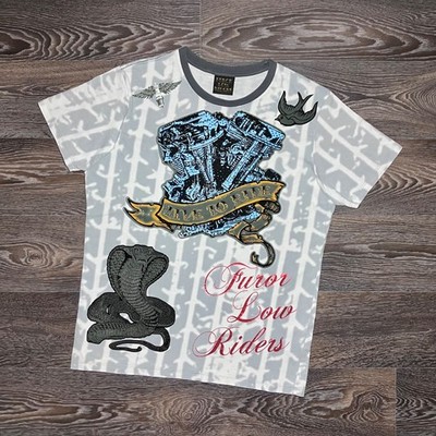 Vintage 2000s FUROR LOW RIDERS Stone Embellished Y2K T-shirt size Medium