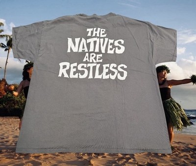 Hawaiian Force Gray T-SHIRT Mens Sz L/XL The Native Are Restless Hawaii Cultural
