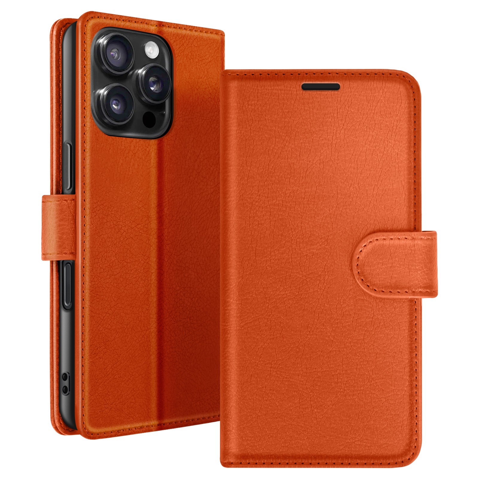 Étui antichoc iPhone 16 Pro orange anti-chute avec porte-carte et support vidéo