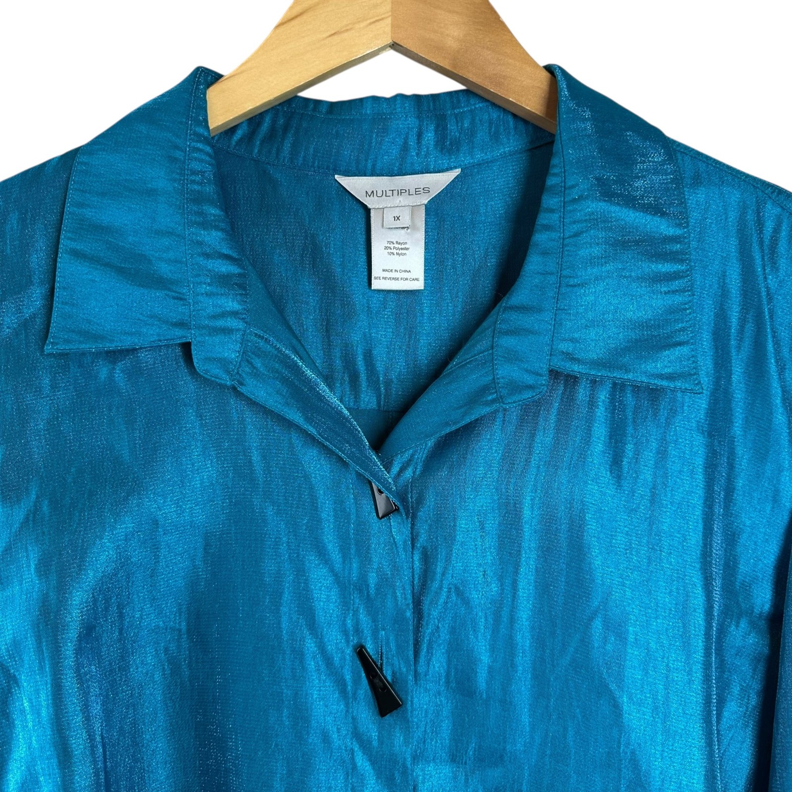 Multiples Teal Shimmer Button-Front Tunic Top Siz… - image 3
