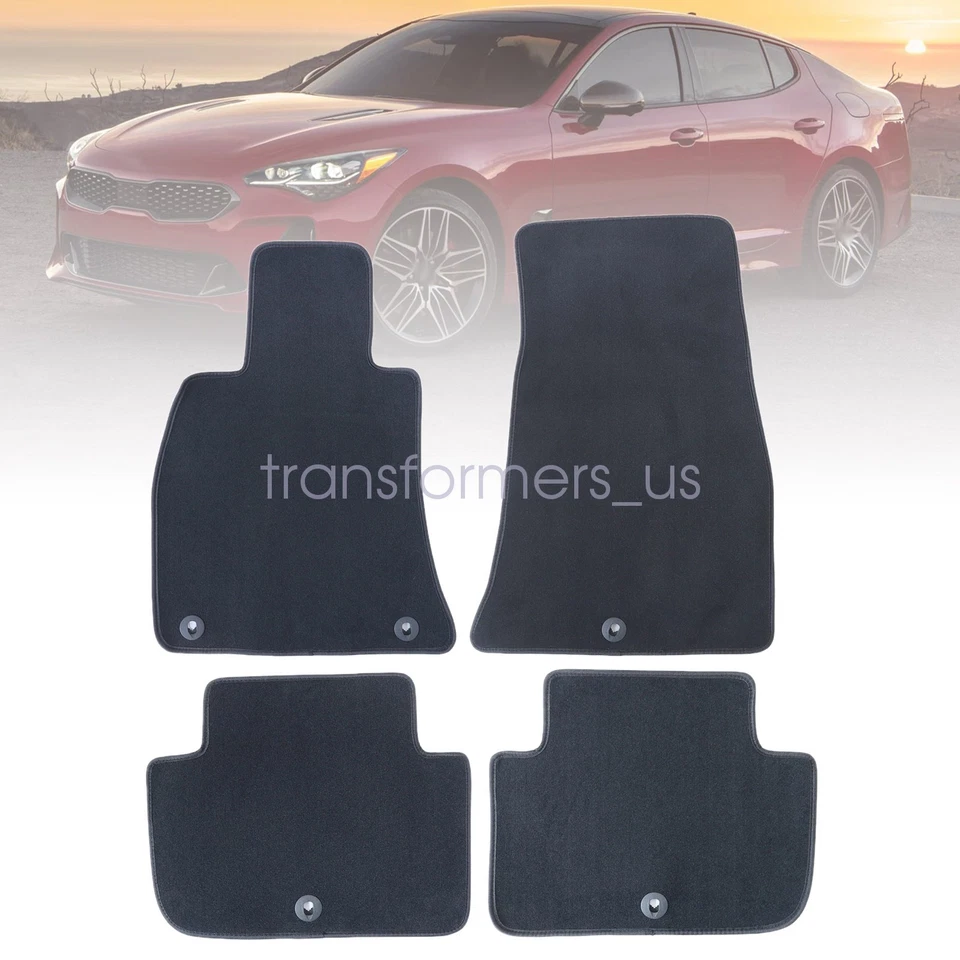 Alfombrillas de terciopelo delanteras y traseras negras antideslizantes 2018-2023 para Kia Stinger Foto 2 de 4