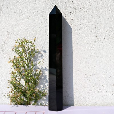 10'' Large Black Obsidian Obelisk Tower Point Wand Massive Crystal Healing Stone